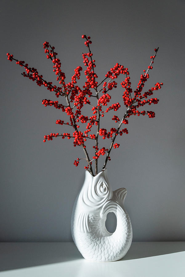 Branches Of Winterberry Berries In Fish-shaped Vase Photograph by Alexandra Dost