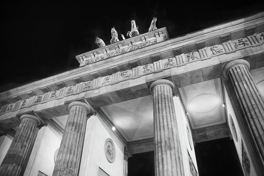 Brandenburg Gate Berlin Germany by Night Black and White Photograph by Carol Japp