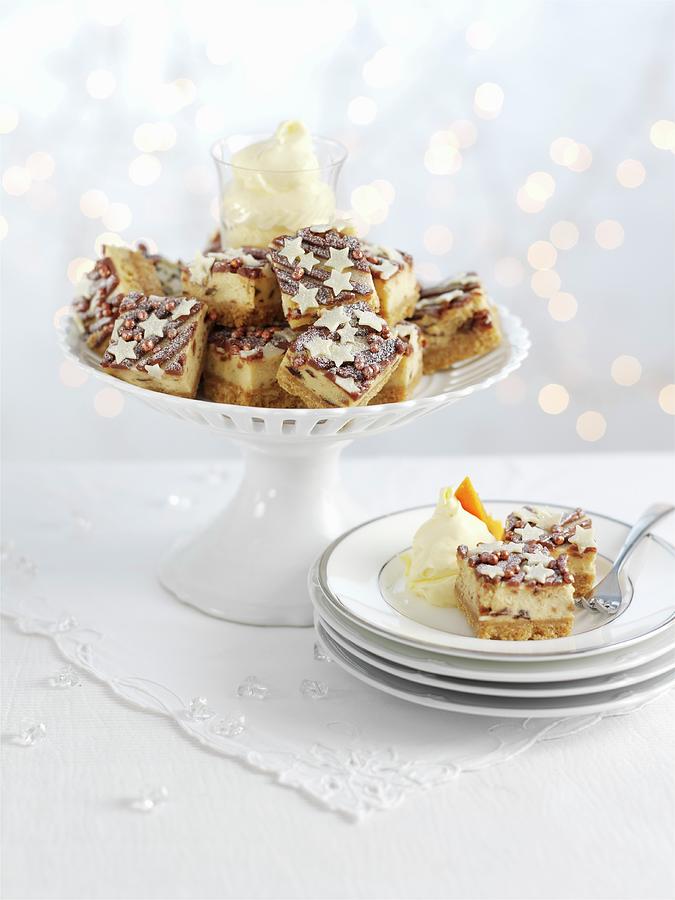 Brandy Cheesecake Bites With Christmas Pudding For Christmas Photograph by Ian Garlick