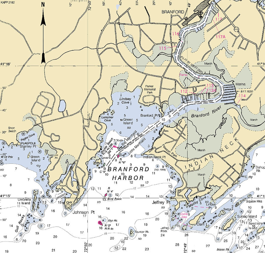 Branford connecticut Nautical Chart _v2 Mixed Media by Sea Koast Pixels