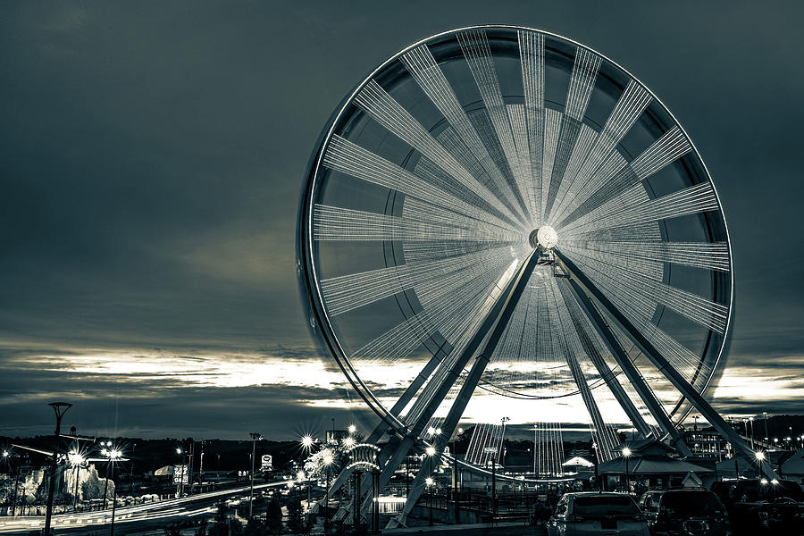America Photograph - Branson Ferris Wheel at Dusk on the Strip - Sepia by Gregory Ballos
