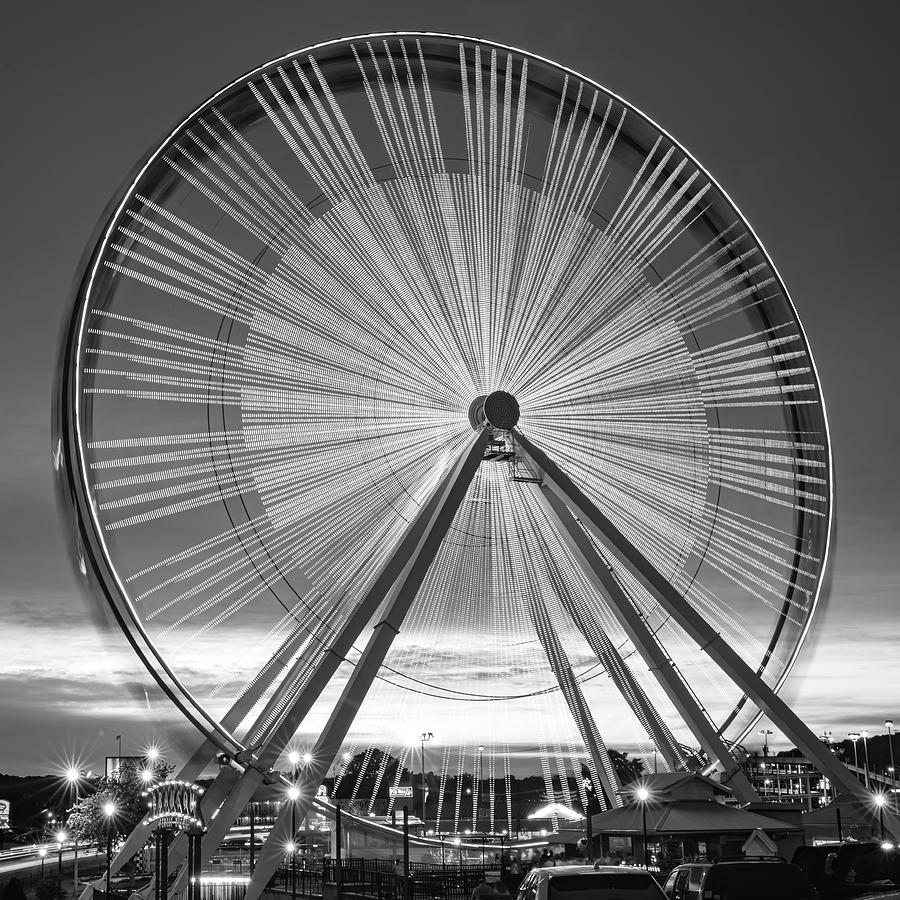 Black And White Photograph - Branson Ferris Wheel in Monochrome 1x1 by Gregory Ballos