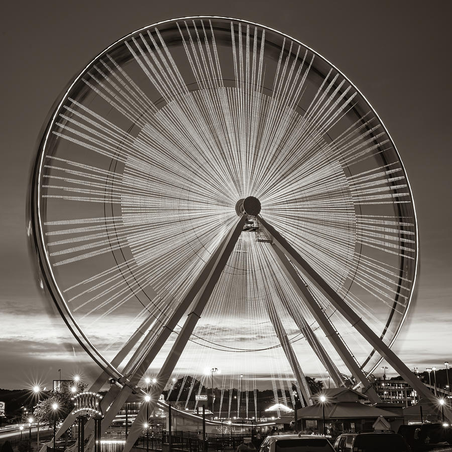 America Photograph - Branson Ferris Wheel in Sepia 1x1 by Gregory Ballos