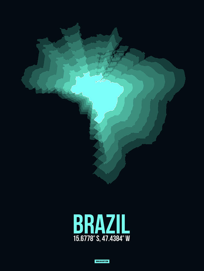 Brazilian Digital Art - Brazil Radiant Map 2 by Naxart Studio Brazilian Digital Art - Brazil Radiant Map 2 by Naxart Studio