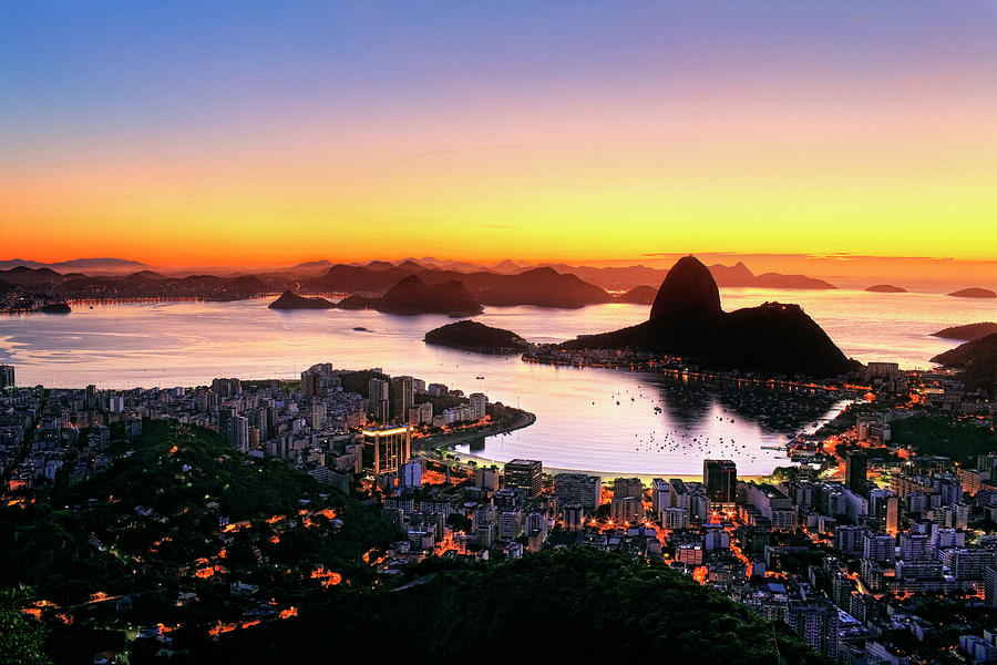 Brazil, Rio De Janeiro, Atlantic Ocean, Baia De Guanabara, Flamengo, Botafogo And Sugarloaf Mountain Digital Art by Antonino Bartuccio