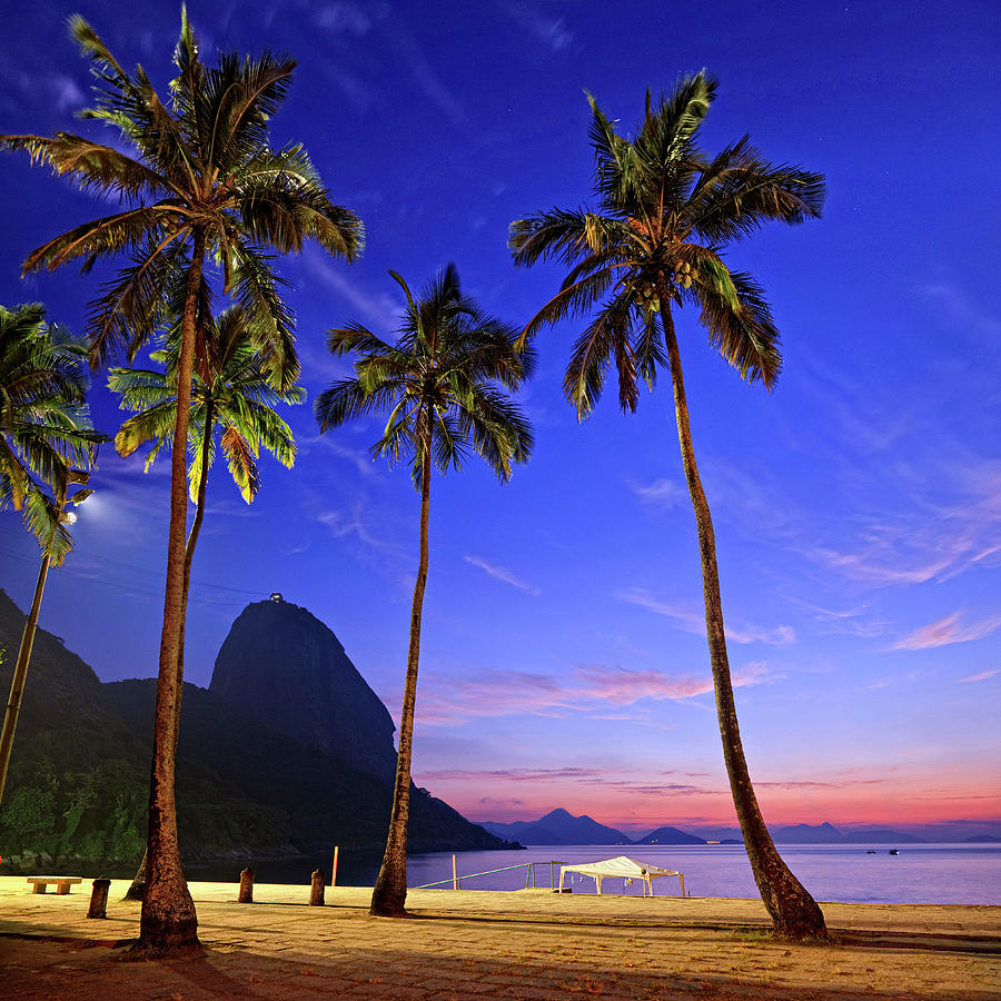 Brazil, Rio De Janeiro, Atlantic Ocean, Sunrise From The Tropical Shores Of Praia Vermelha (red Beach) Digital Art by Antonino Bartuccio