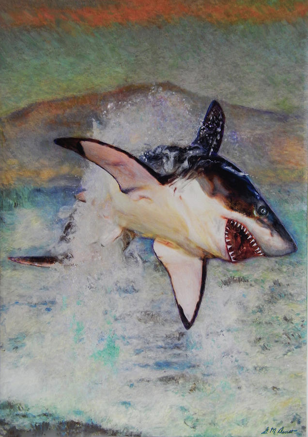 Fish Painting - Breaching Great White Shark by Michael Durst