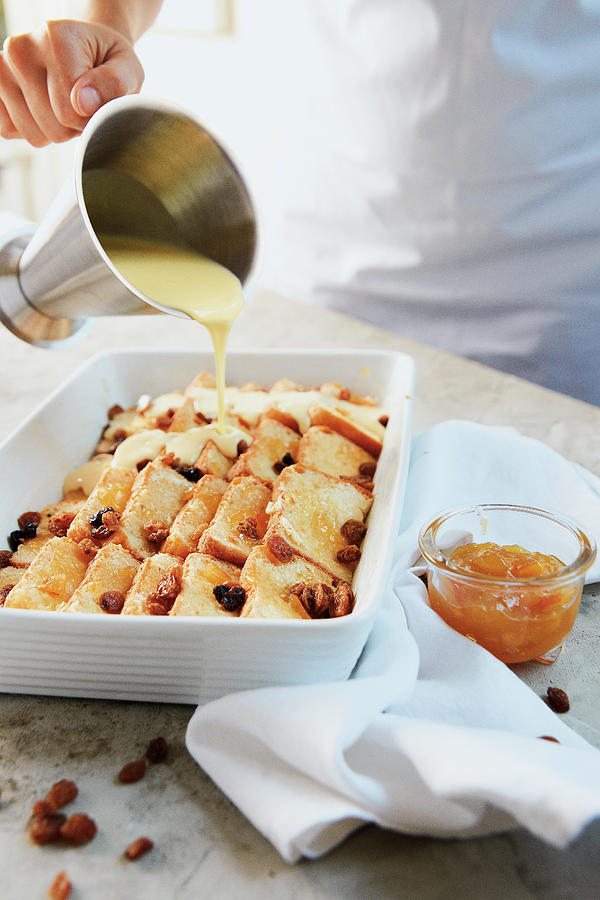 Bread Photograph - Bread And Butter Pudding With Vanilla Sauce by Tre Torri
