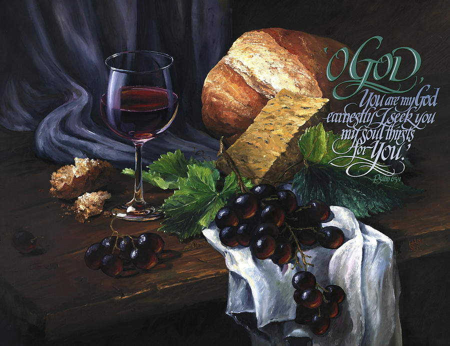 Oil Painting - Bread and Wine by Clint Hansen Oil Painting - Bread and Wine by Clint Hansen