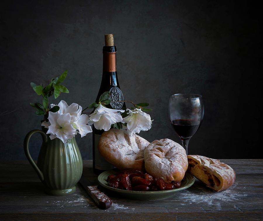 Still Life Photograph - Bread And Wine by Fangping Zhou