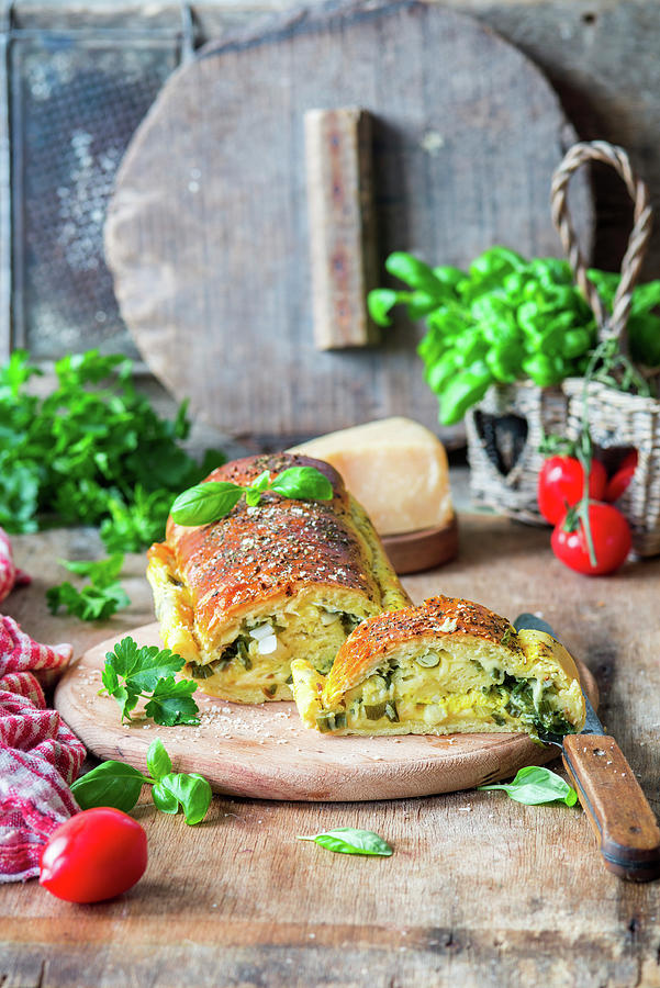 Bread Filled With Cheese And Green Herbs Photograph by Irina Meliukh
