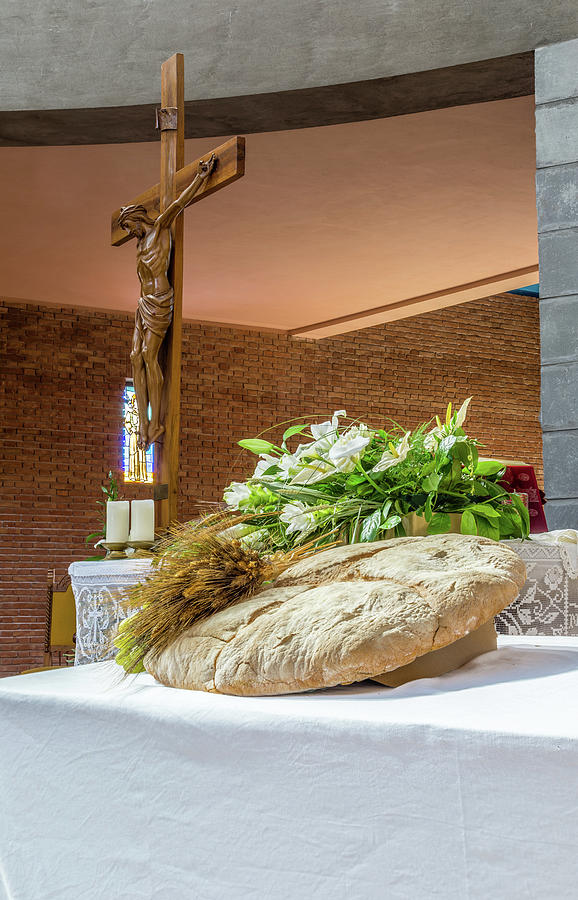 bread, grapes and wheat symbol of Christian Holy Communion in Ch Photograph by Vivida Photo PC