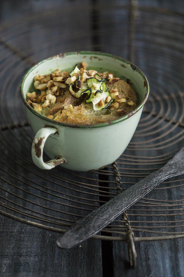 Bread Soup With Homemade Zucchini Chips And Toasted Almonds Photograph by Martina Schindler
