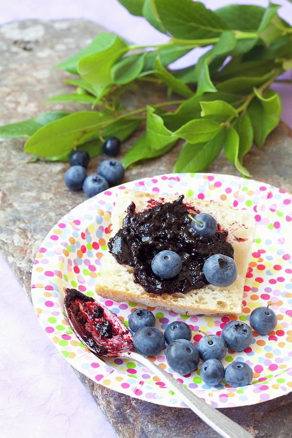 Bread Photograph - Bread With Blueberry Jam And Fresh Blueberries by Hilde Mche