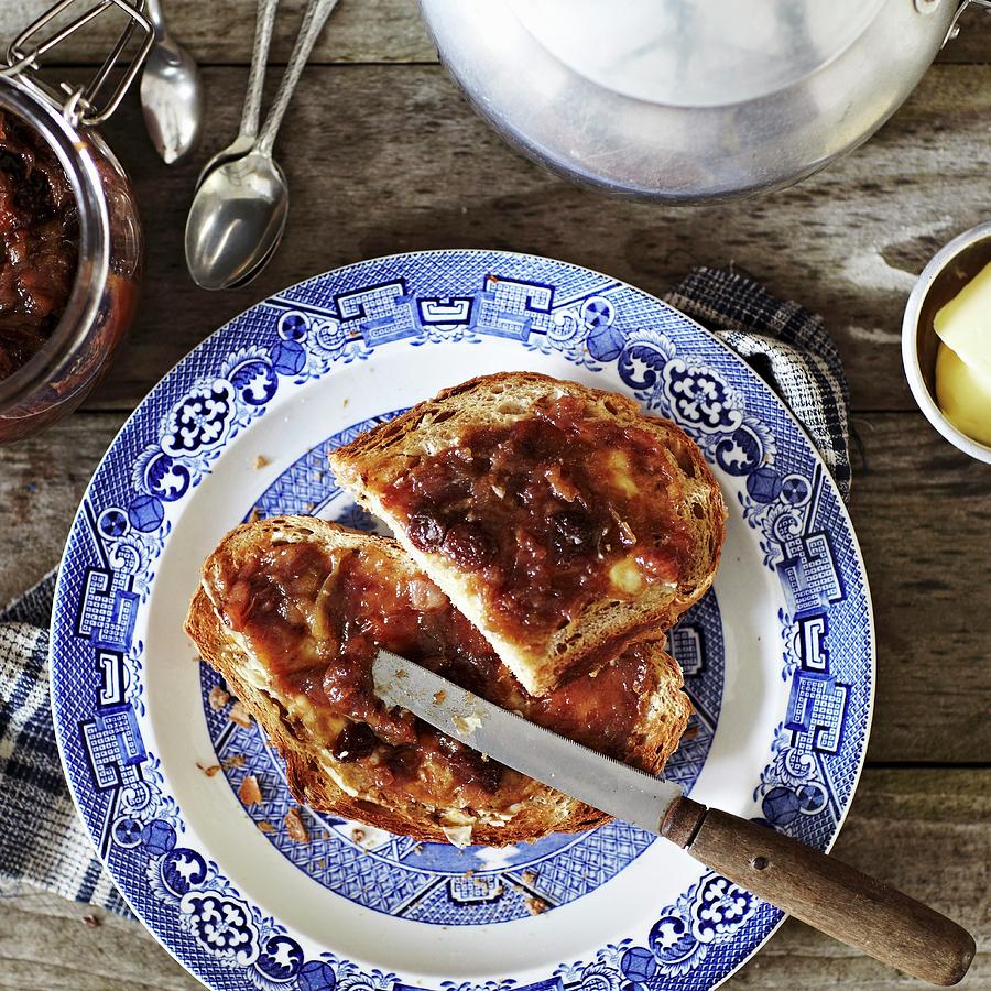 Bread With Rhubarb, Date And Raisin Jam Photograph by Will Shaddock Photography