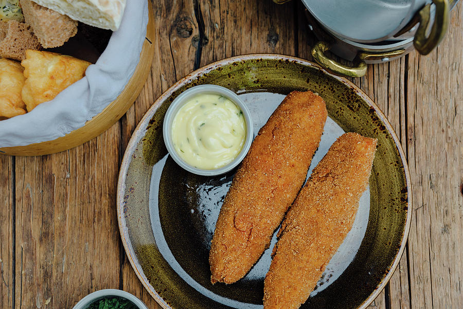Breadcrumbed Fried Paprika With Mayonaise Sauce Photograph by Visnja Sesum