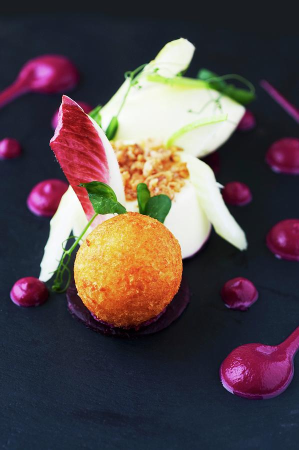Fall Photograph - Breaded Balls Of Goats Cheese, With Radicchio by Tim Green