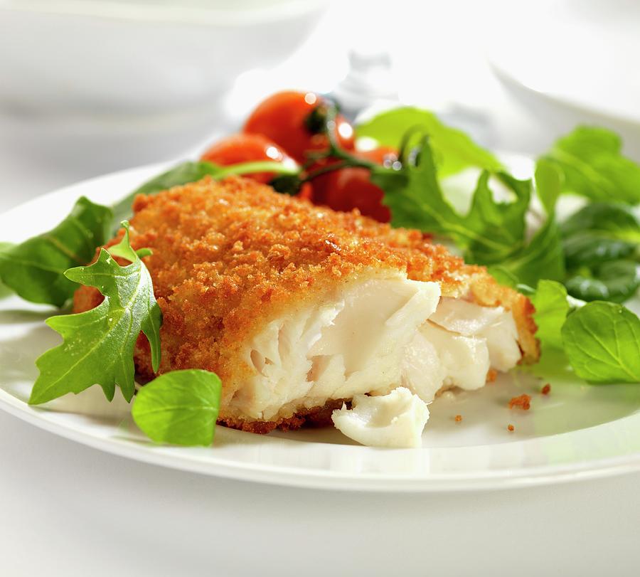 Breaded Haddock With Salad Photograph by Robert Morris