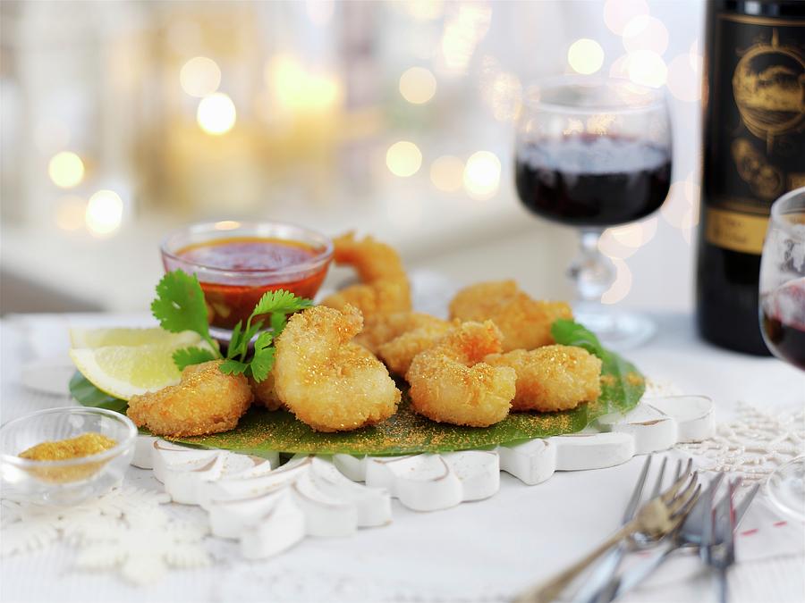 Breaded Prawns With Gold Dust For Christmas Photograph by Ian Garlick