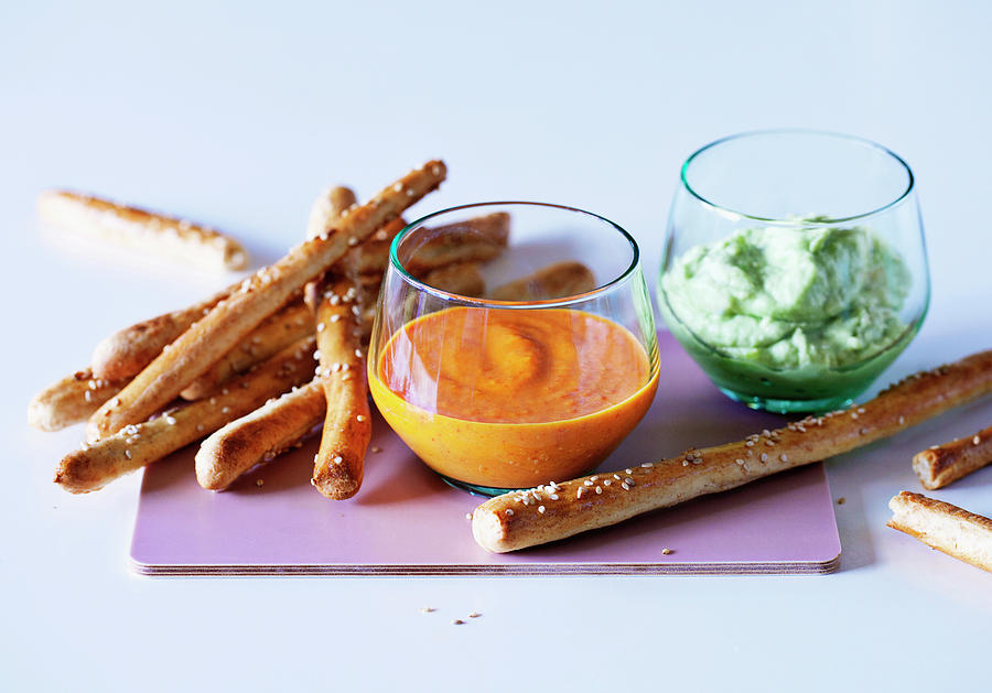 Breadsticks With Dipping Sauce Photograph by Line Klein
