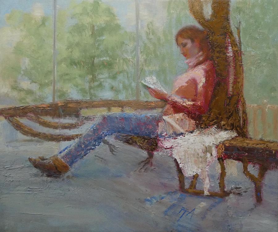 Girl Painting - Break At Museum II by Irena Jablonski Girl Painting - Break At Museum II by Irena Jablonski