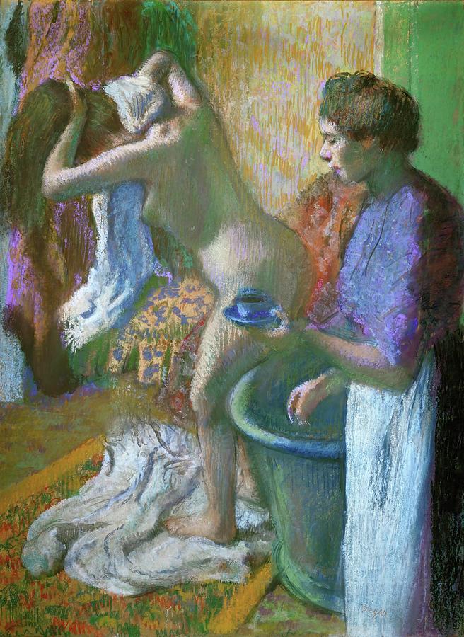 Breakfast after the bath. Pastel. Painting by Edgar Degas -1834-1917-
