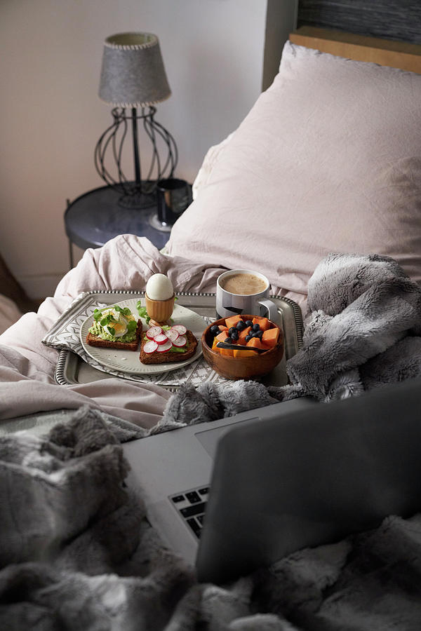 Breakfast And Work In Bed Photograph by Malgorzata Stepien