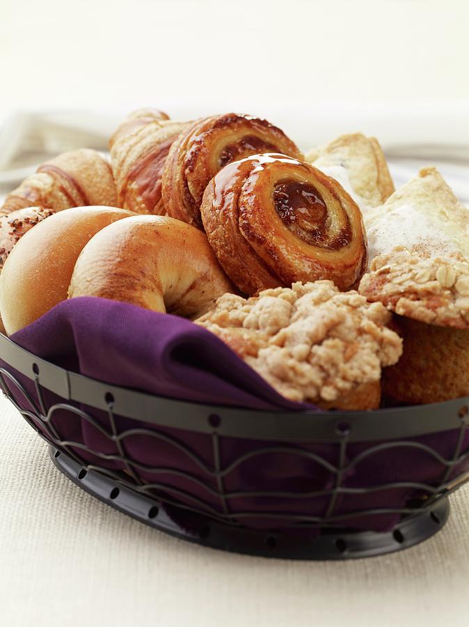 Breakfast Basket With Bagels, Buns, Muffins And Pastry Photograph by Rene Comet
