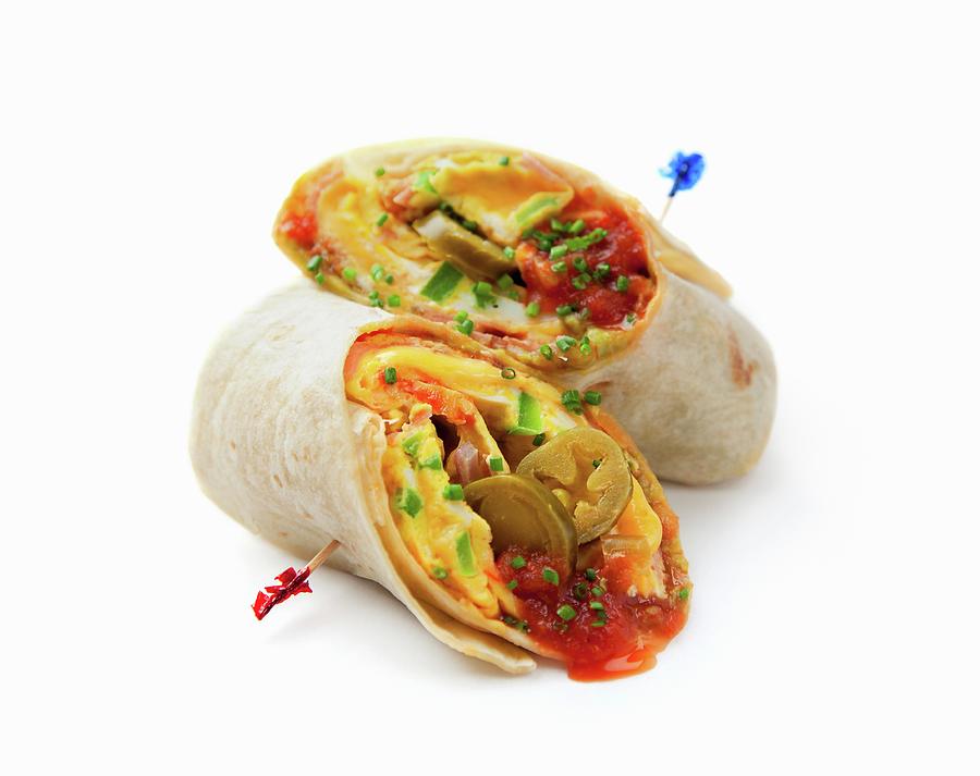 Breakfast Burritos With Scrambled Eggs And Jalapeños Photograph by Bart