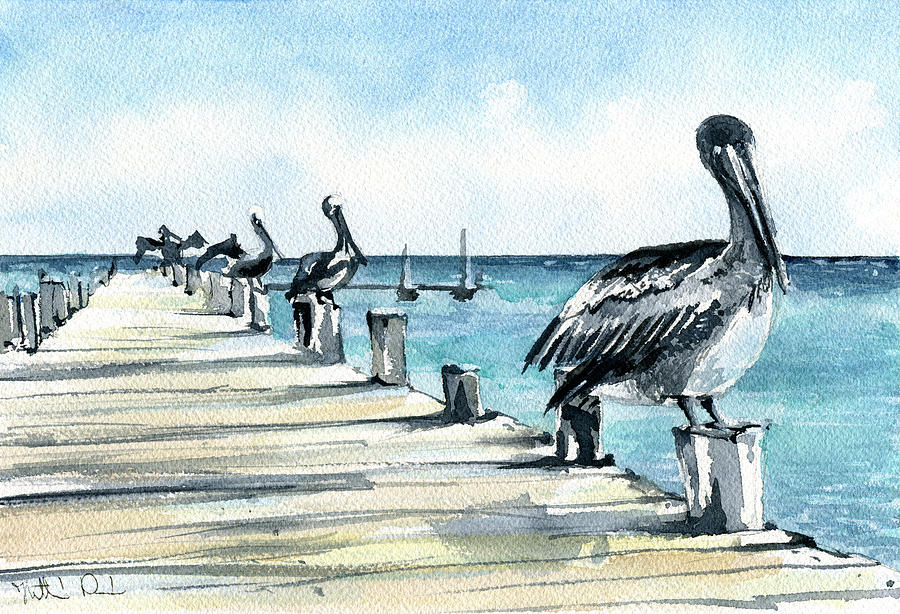 Pelican Painting - Breakfast For Four by Dora Hathazi Mendes