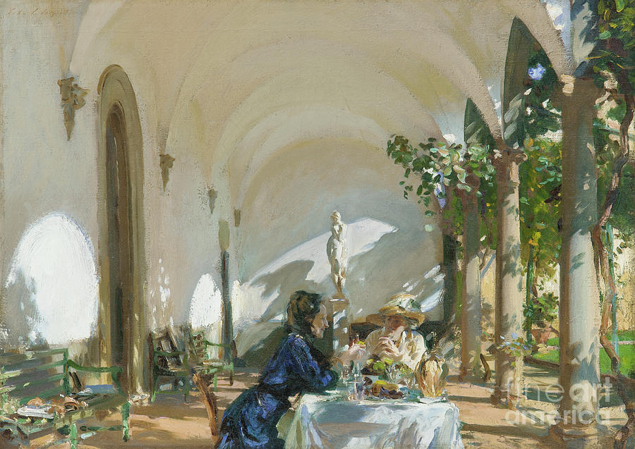 John Singer Sargent Painting - Breakfast in the Loggia, 1910  by John Singer Sargent