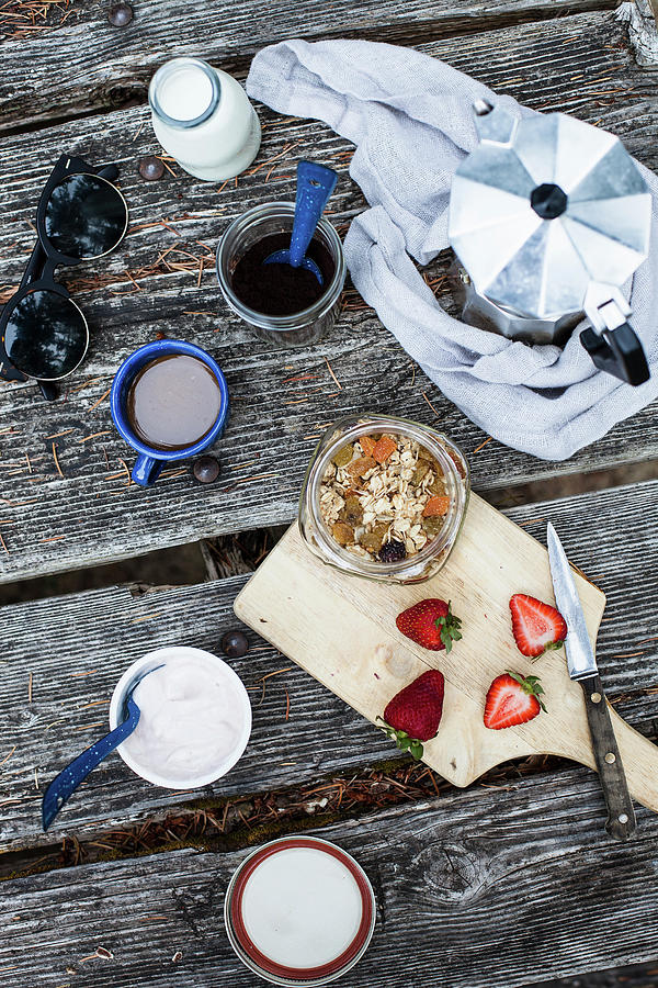 Breakfast On A Wooden Table Outdoors Photograph by Rika Manabe Photography