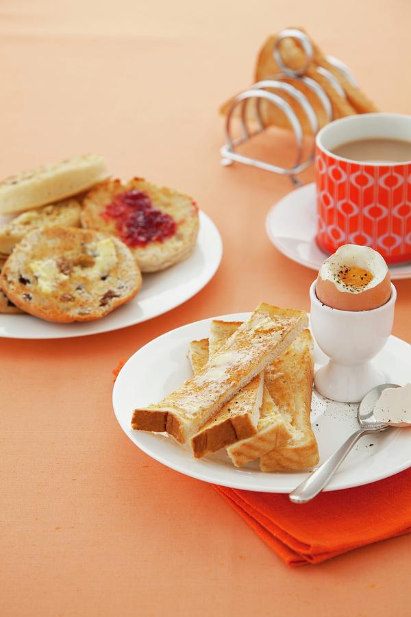 Breakfast With The Soft Boiled Egg, Toast And Tea Photograph by Geoff Fenney