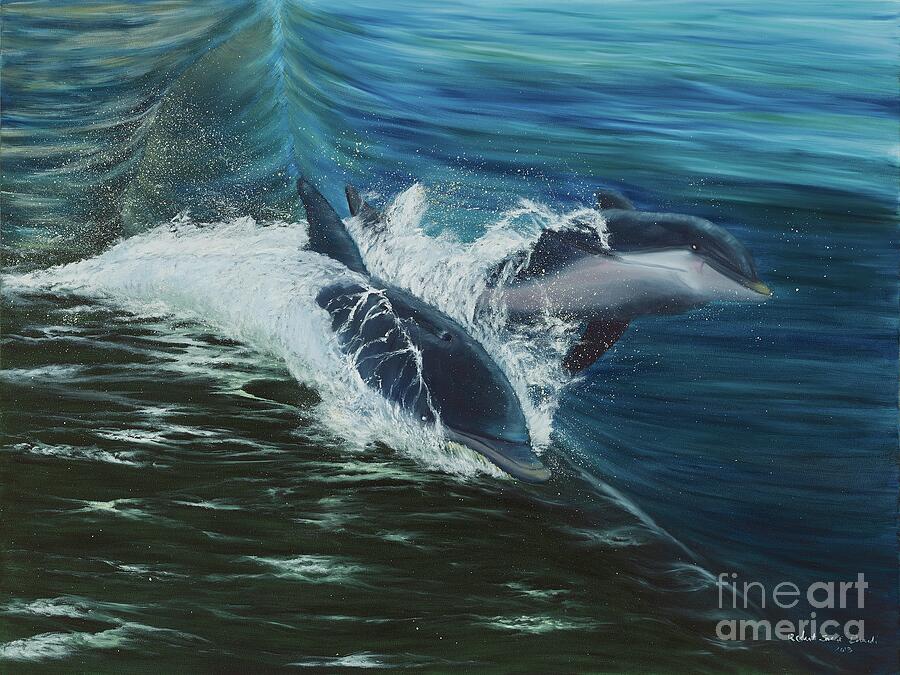 Dolphins Painting - Breaking Form by Artbysarge Dolphins Painting - Breaking Form by Artbysarge