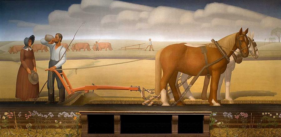 Nature Painting - Breaking the Prairie Sod  by Grant Wood by Celestial Images