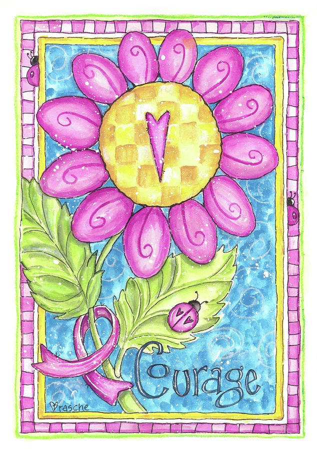 Inspirational Painting - Breast Cancer Awareness: Courage Flower by Shelly Rasche