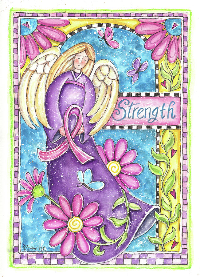 Inspirational Painting - Breast Cancer Awareness: Strength Angel by Shelly Rasche