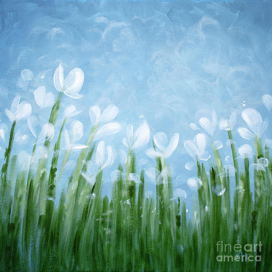 Breezy Blooms White flowers 2 Painting by Annie Troe