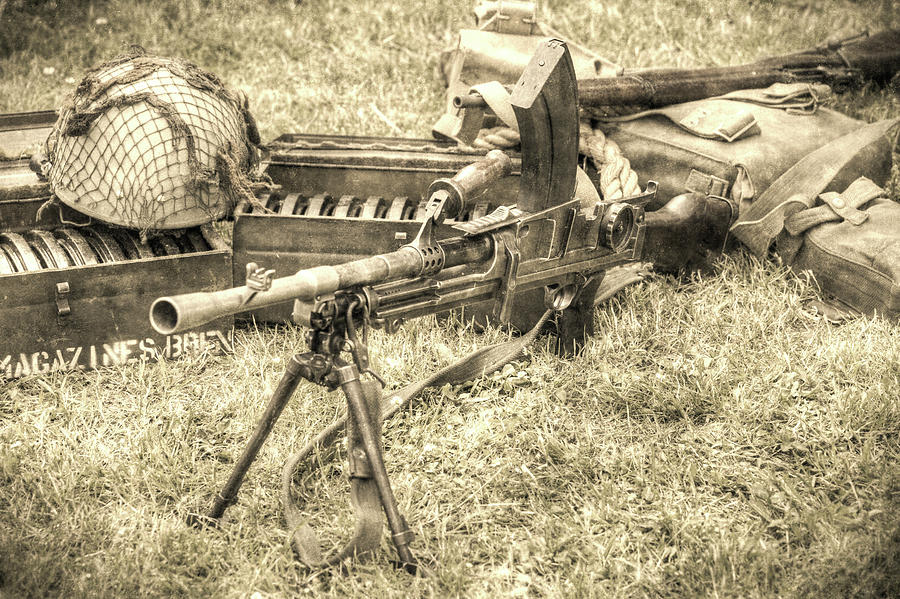 Bren Gun And Army Kit Ww2 Vintage Photograph