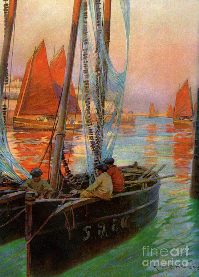 Brest Fishing Boats, 1907. Artist Drawing by Print Collector
