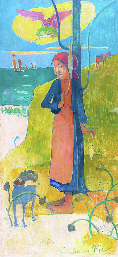 Tahiti Painting - Breton Girl Spinning - Digital Remastered Edition by Paul Gauguin Tahiti Painting - Breton Girl Spinning - Digital Remastered Edition by Paul Gauguin