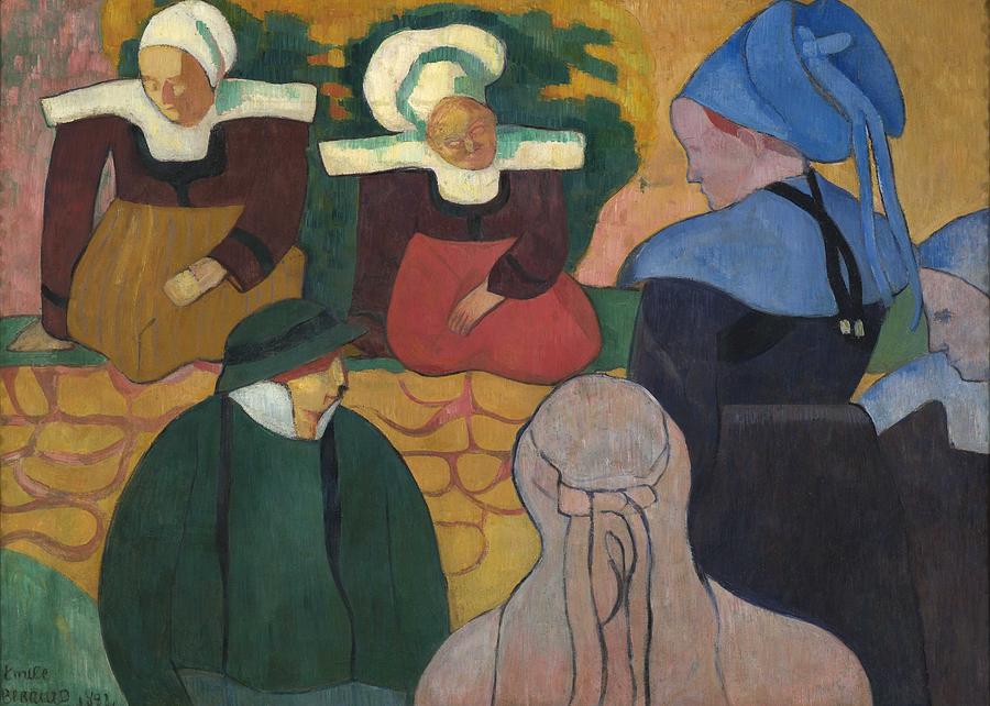 Summer Painting - Breton Women at a Wall by Emile Bernard by Celestial Images