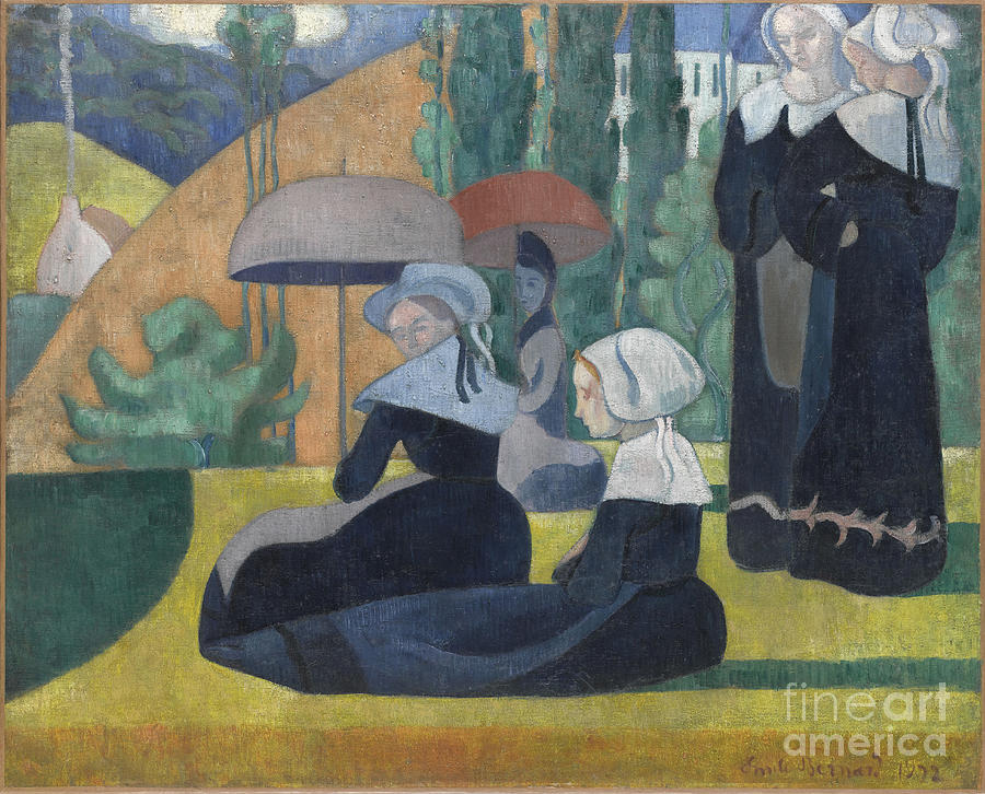 Breton Women With Umbrellas Drawing by Heritage Images