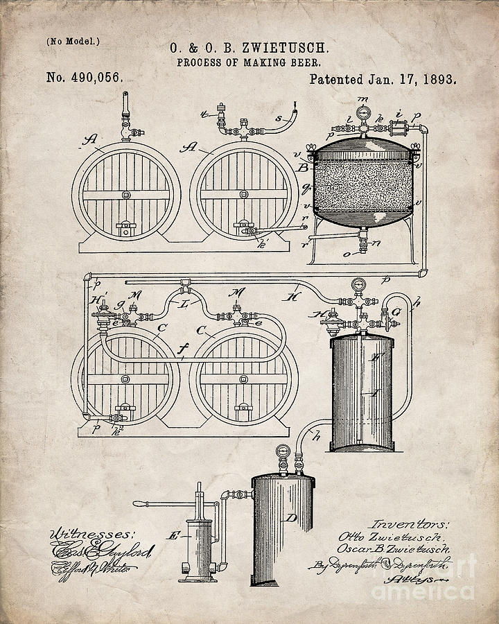 Poster Wall Art Patent Decor Vi97A Apparatus for Beer Vintage Art 1879 Apparatus for Forcing Beer from Casks Art Print Blueprint
