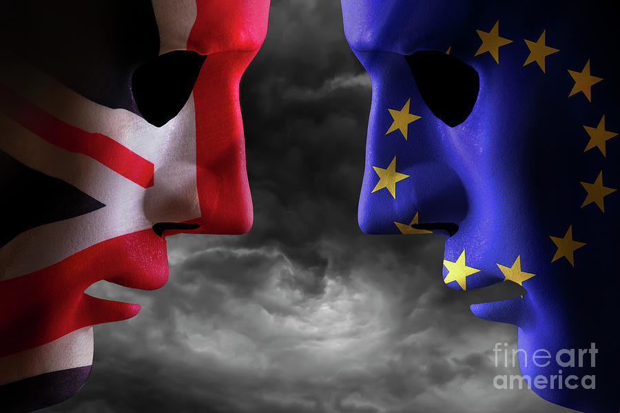 Brexit head to head EU and UK flags Photograph by Simon Bratt