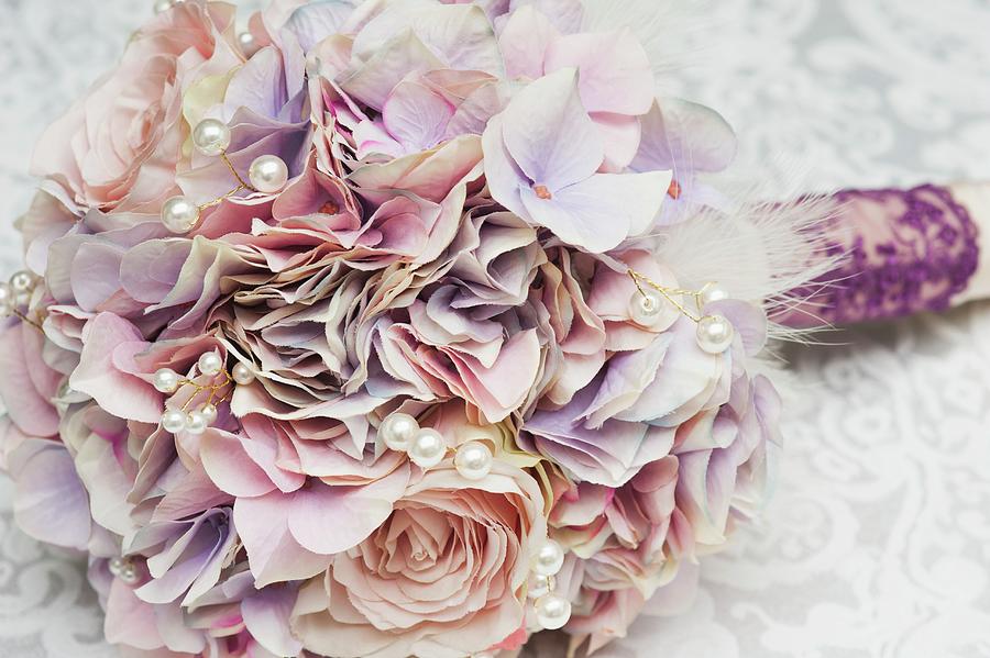 Bridal Bouquet Of Pastel Silk Flowers With Artificial Pearls Photograph by Jasmine Burgess