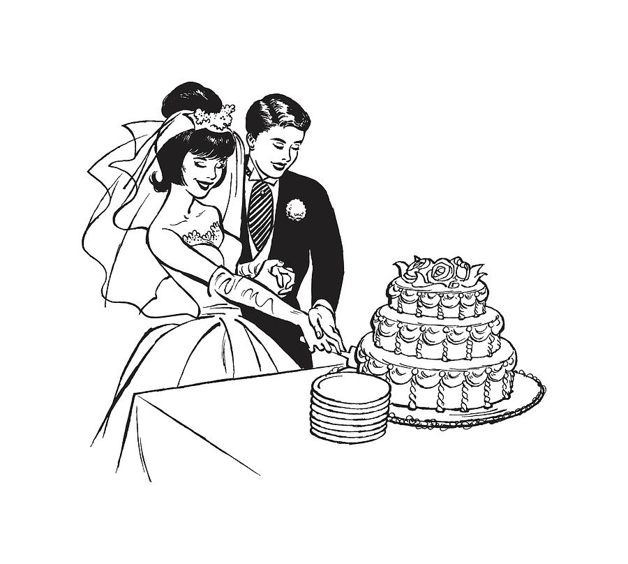 Bride and Groom Cutting Wedding Cake Sketch Cartoon Vector Illustration  Isolated. Stock Vector - Illustration of background, female: 196923423