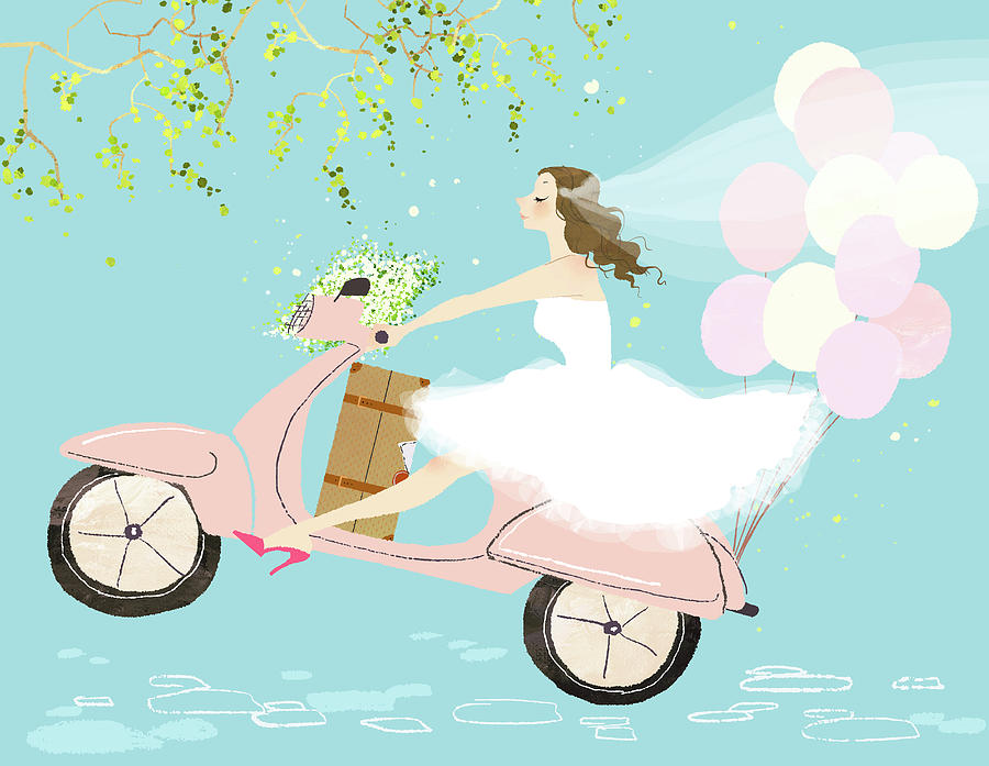 Bride On Scooter Digital Art by Eastnine Inc.