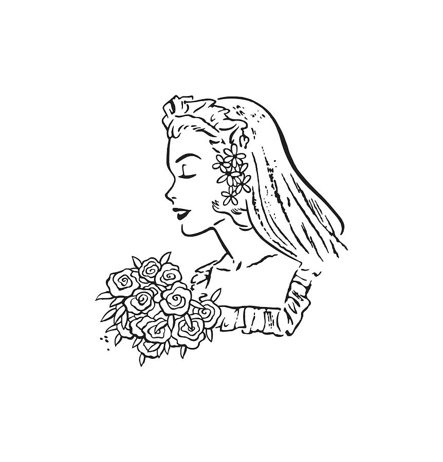 Black And White Drawing - Bride with Closed Eyes by CSA Images