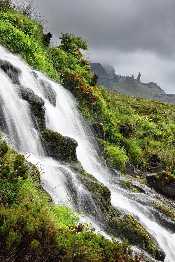 Brides Veil WaterFalls to Loch Leathan at The Storr with Old Ma Photograph by Reimar Gaertner